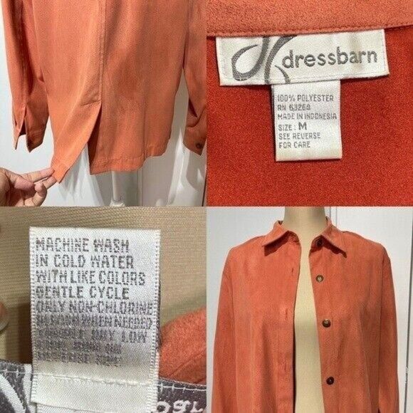 Women Faux Suede Shirt Size Medium Orange Button Up Dressbarn - Picture 10 of 12